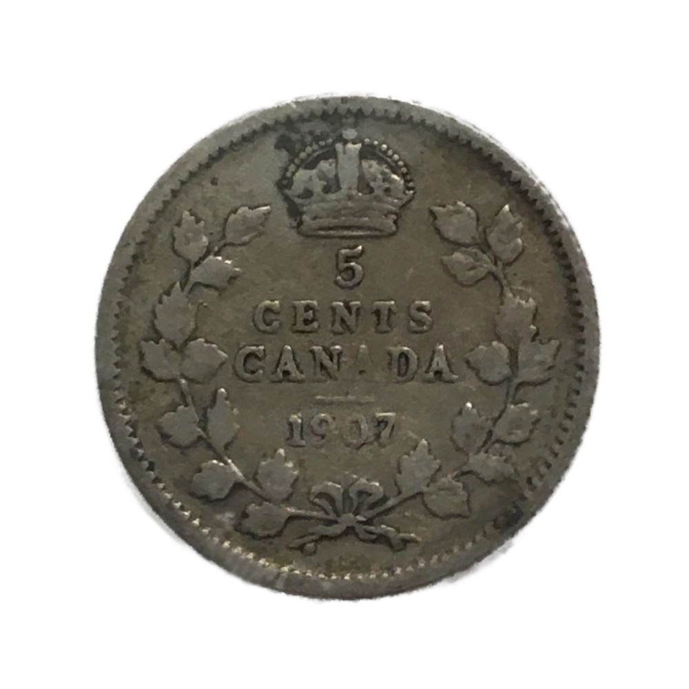 1907 Canadian 5-Cent Coin—92.5% Silver